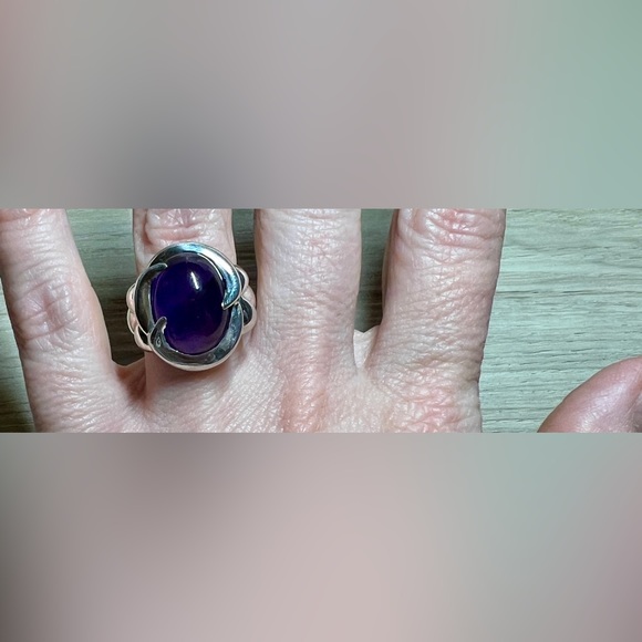 Designer Sterling Silver Bold Amethyst Cabochon Swirl Cocktail Ring, Size 6 - Picture 9 of 11